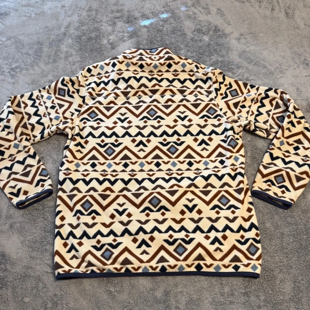 Eddie Bauer Mens M Fleece Pullover Snap‎ Mock Neck Geometric Southwestern Cream